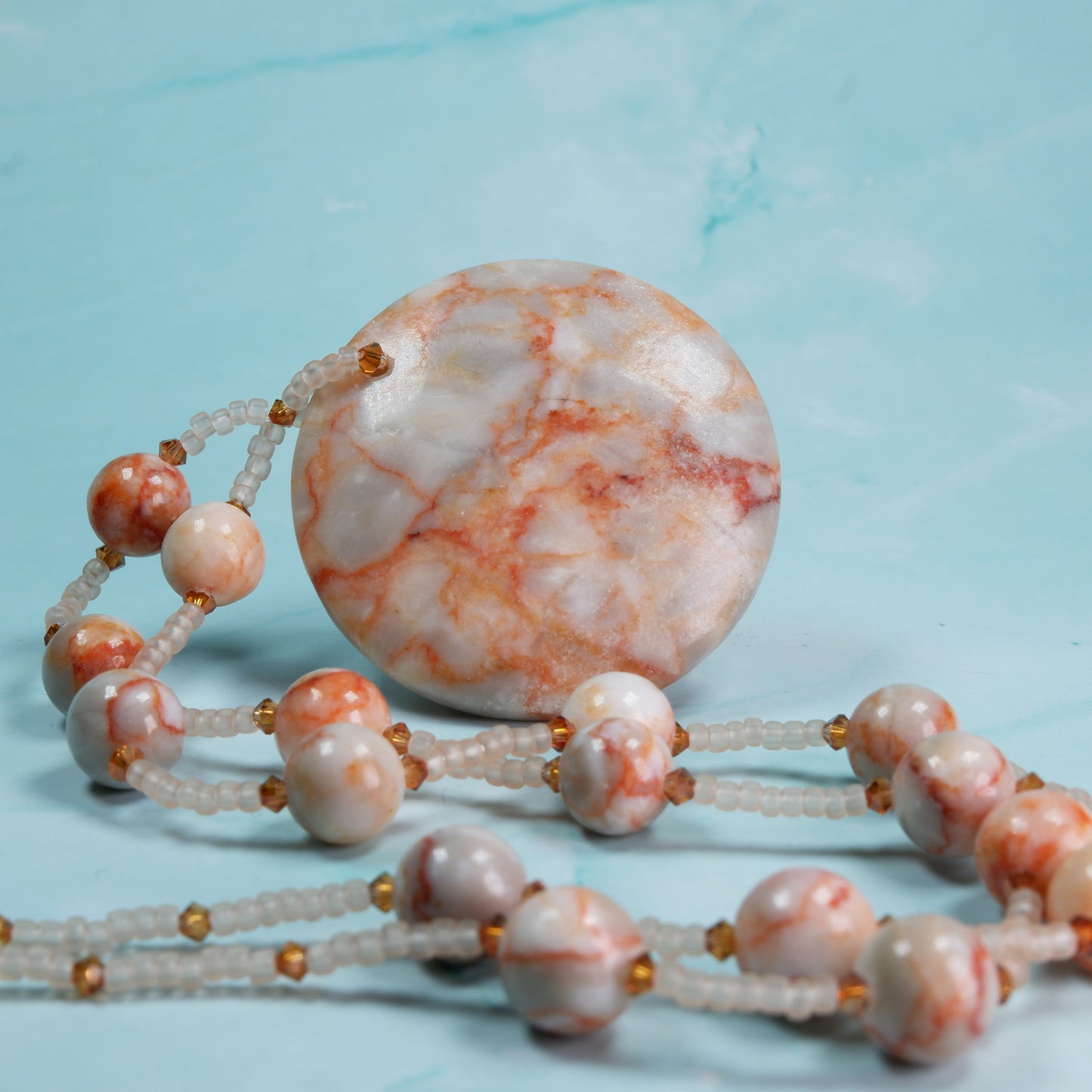 Redline Marble and Glass Bead Necklace