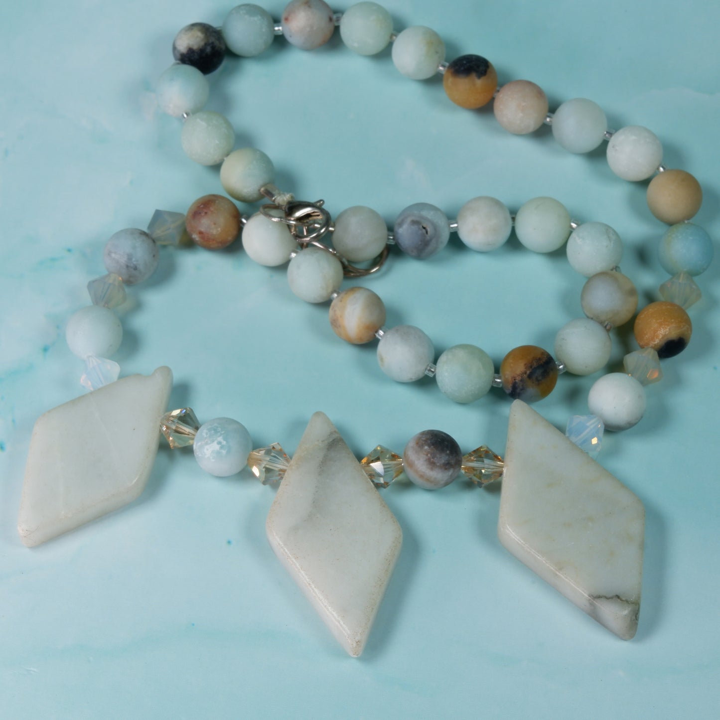Amazonite and New Jade Fan Necklace