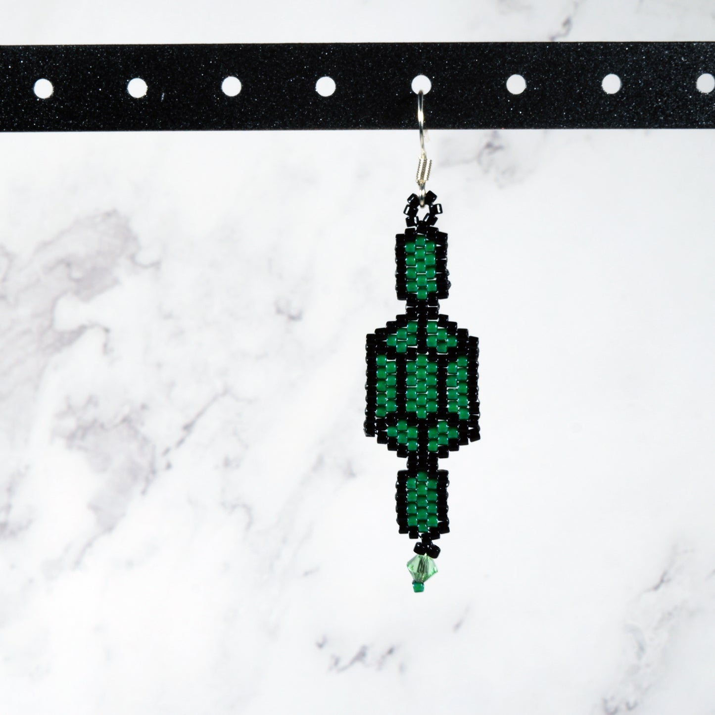 Legend of Zelda Rupee Themed Beaded Earrings with Crystal Accents