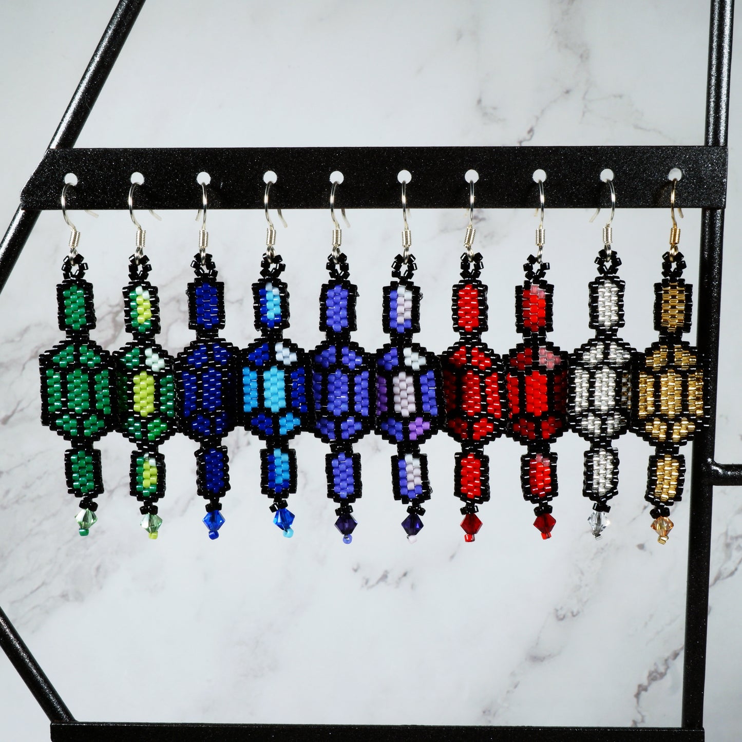 Legend of Zelda Rupee Themed Beaded Earrings with Crystal Accents