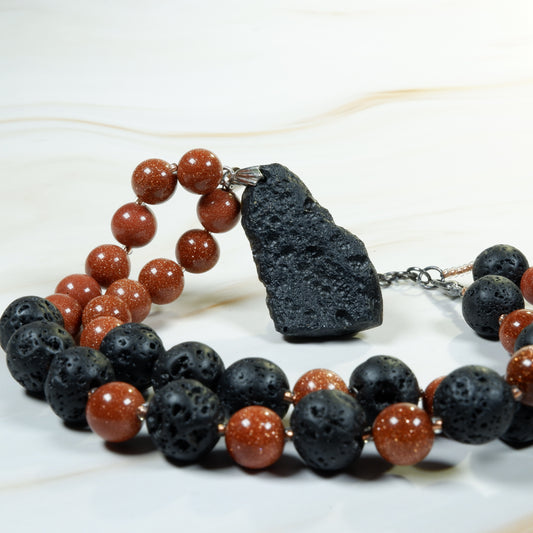 Tektite with Goldstone and Lava Rock