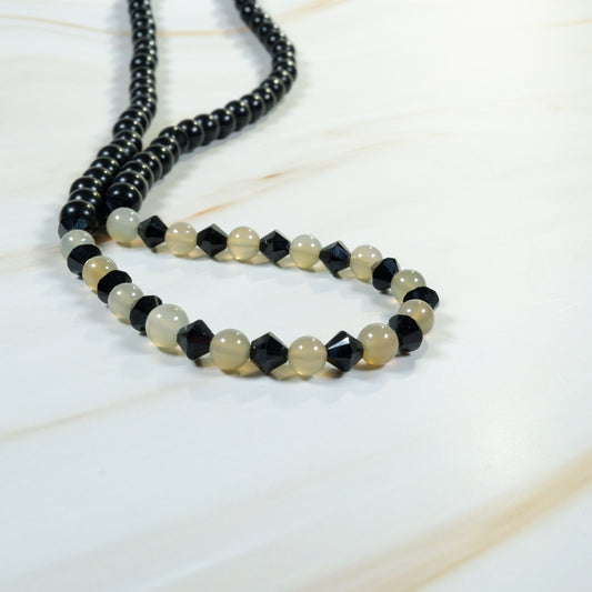 Grey Moonstone & Black Onyx with Crystals