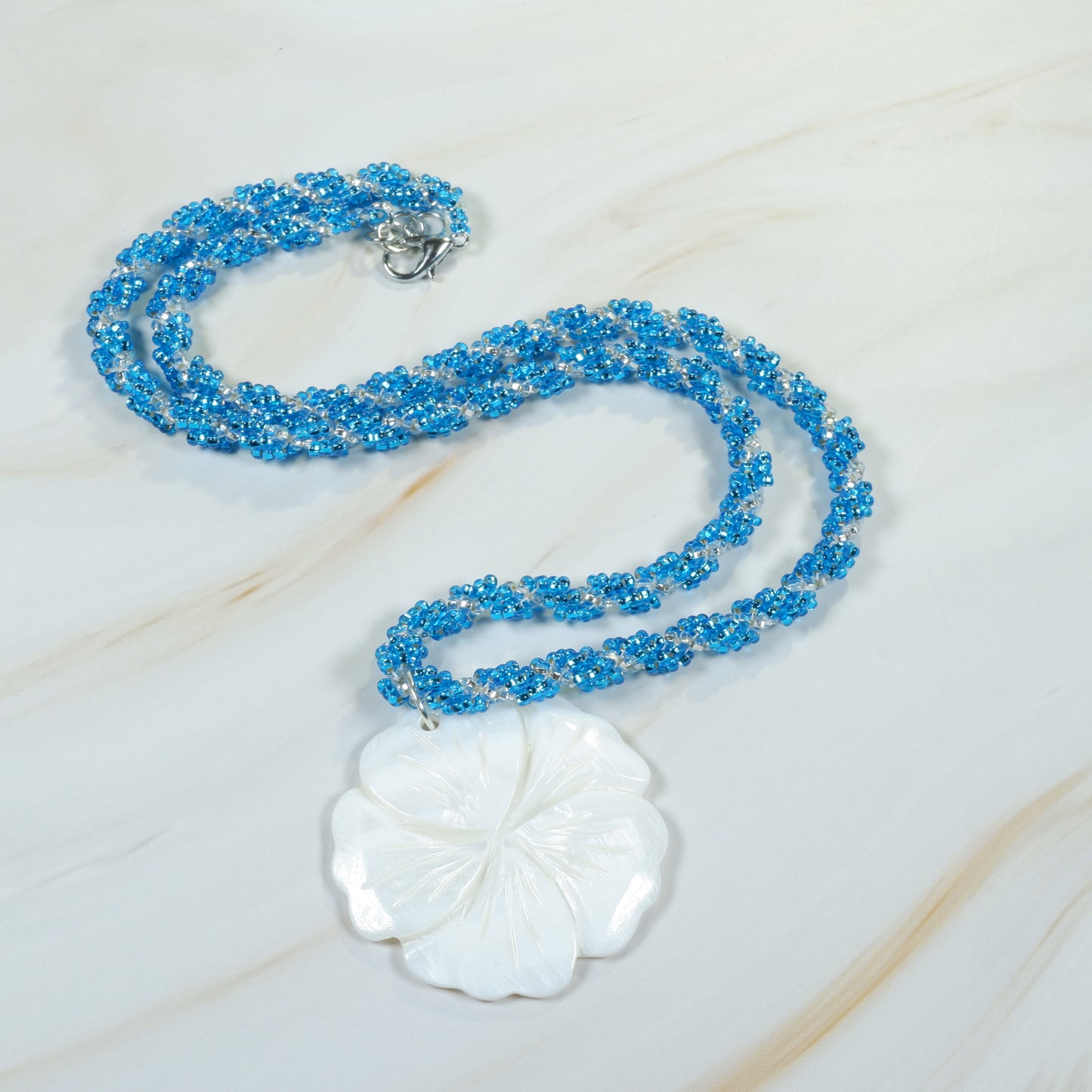 Spiral Rope Shell - Aqua & Silver