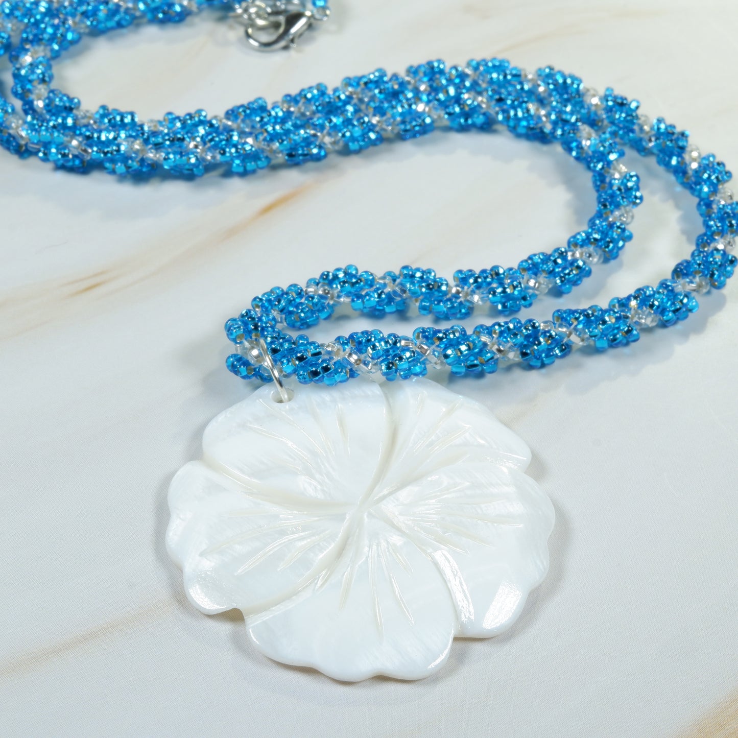 Spiral Rope Shell - Aqua & Silver
