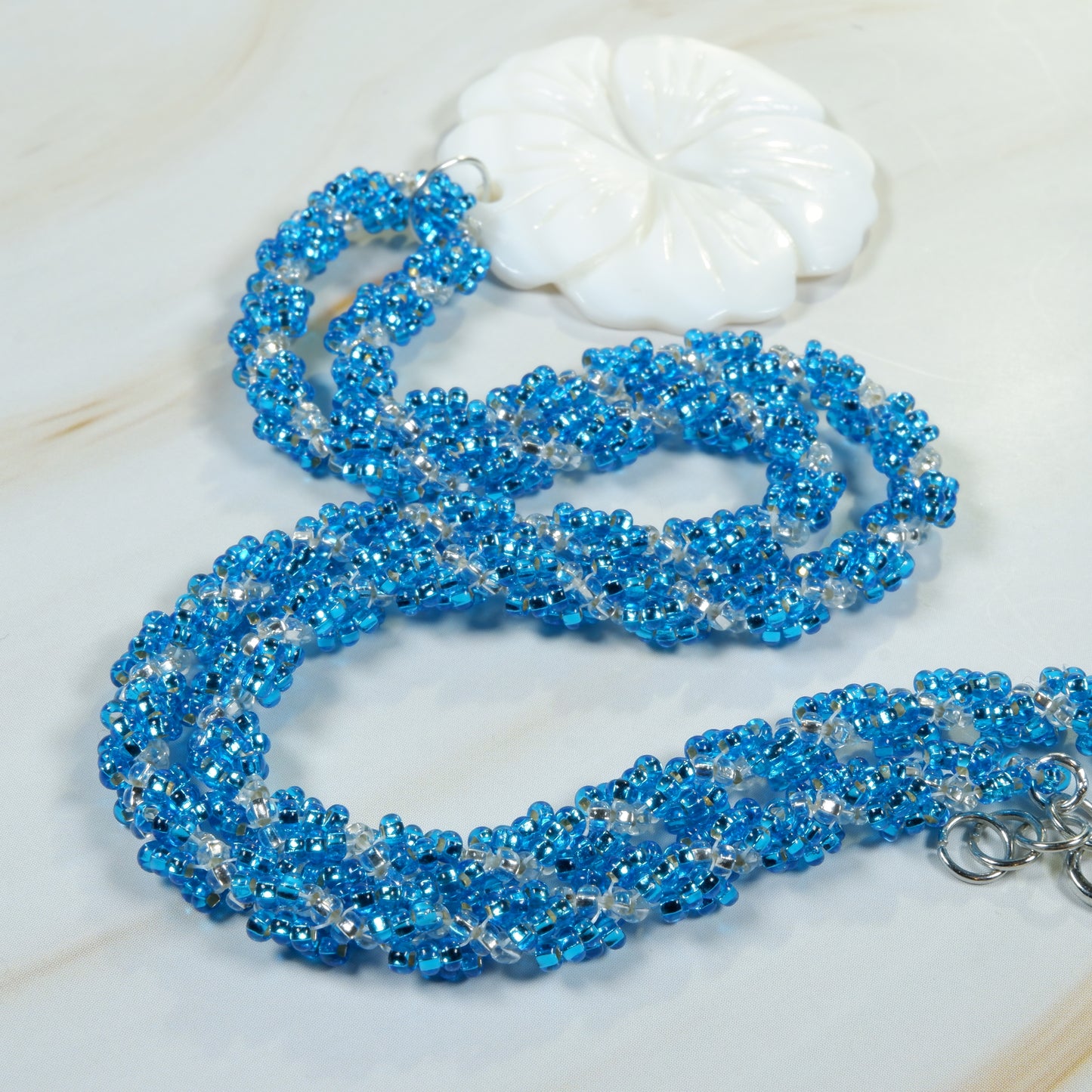 Spiral Rope Shell - Aqua & Silver