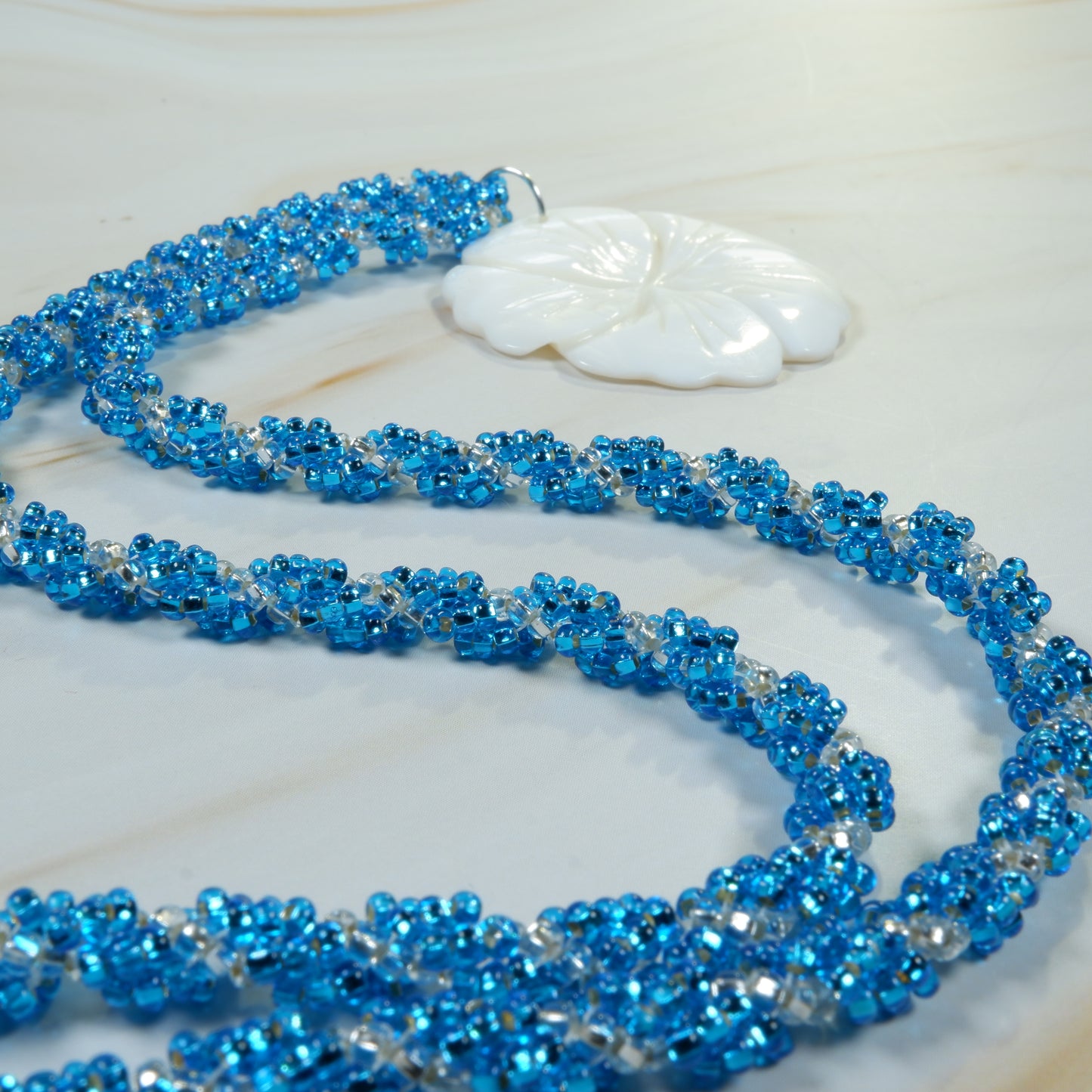 Spiral Rope Shell - Aqua & Silver