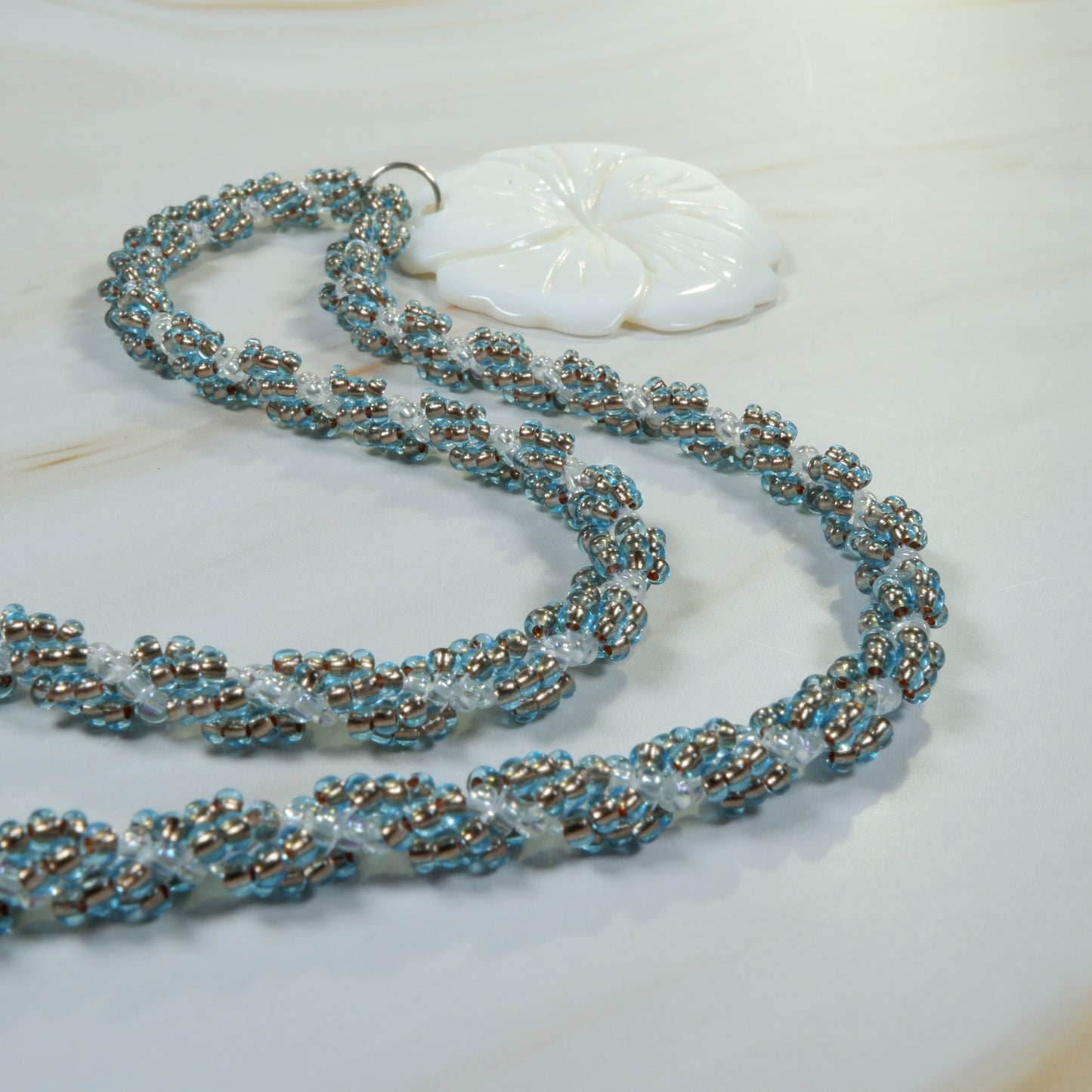 Spiral Rope Shell - Copper-Lined Blue & Crystal