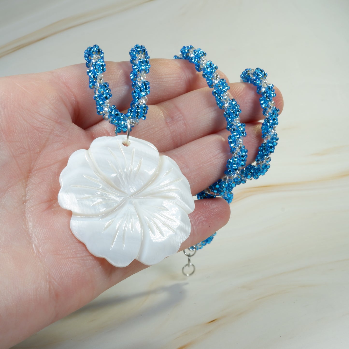 Spiral Rope Shell - Aqua & Silver