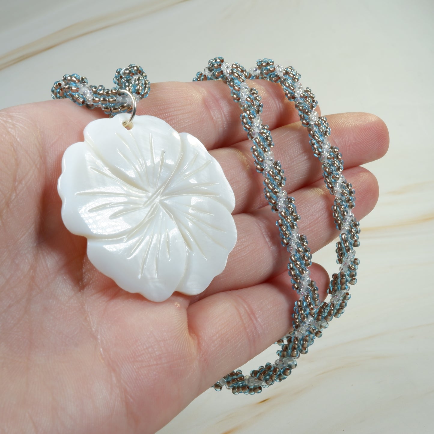 Spiral Rope Shell - Copper-Lined Blue & Crystal