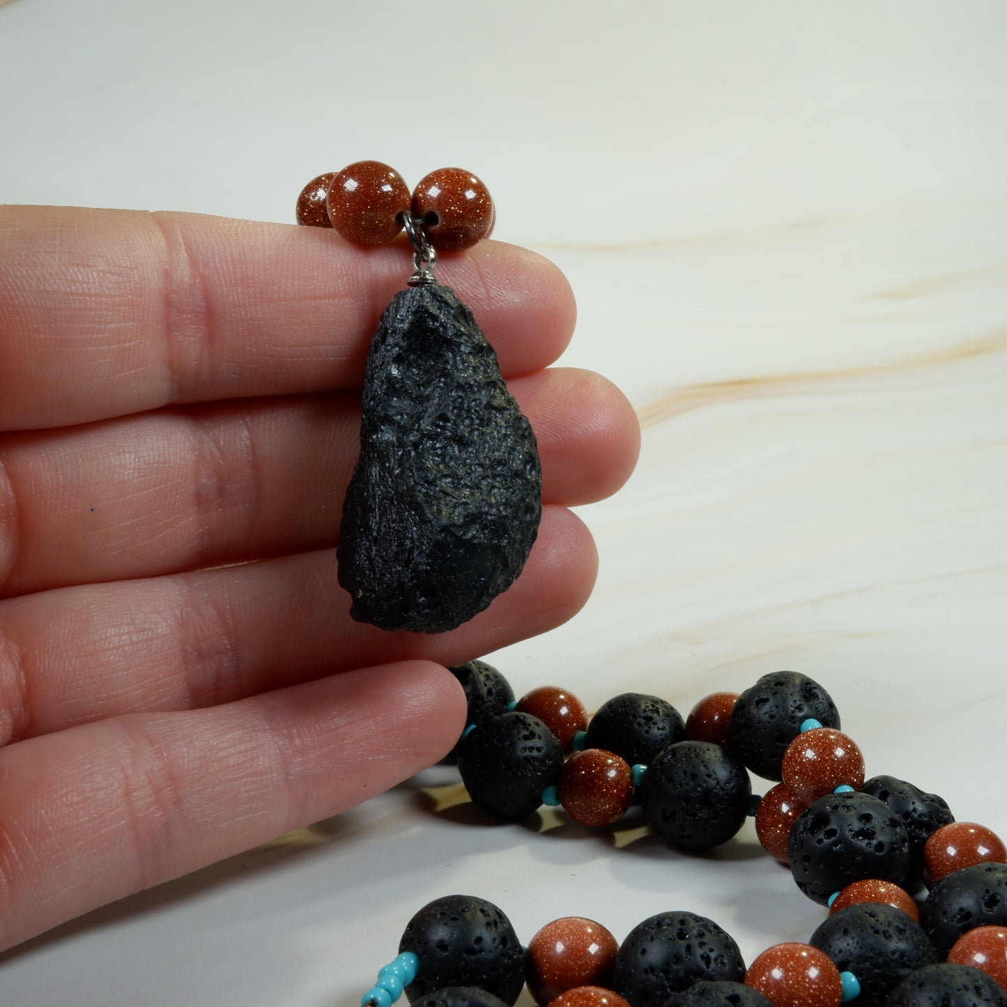 Tektite with Goldstone and Lava Rock