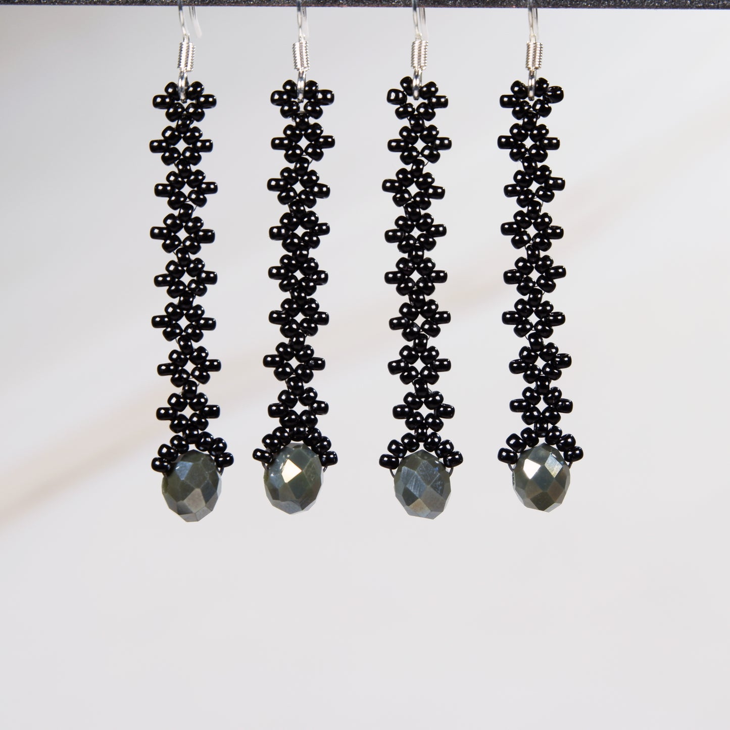 Long Black Earrings with Faceted Glass