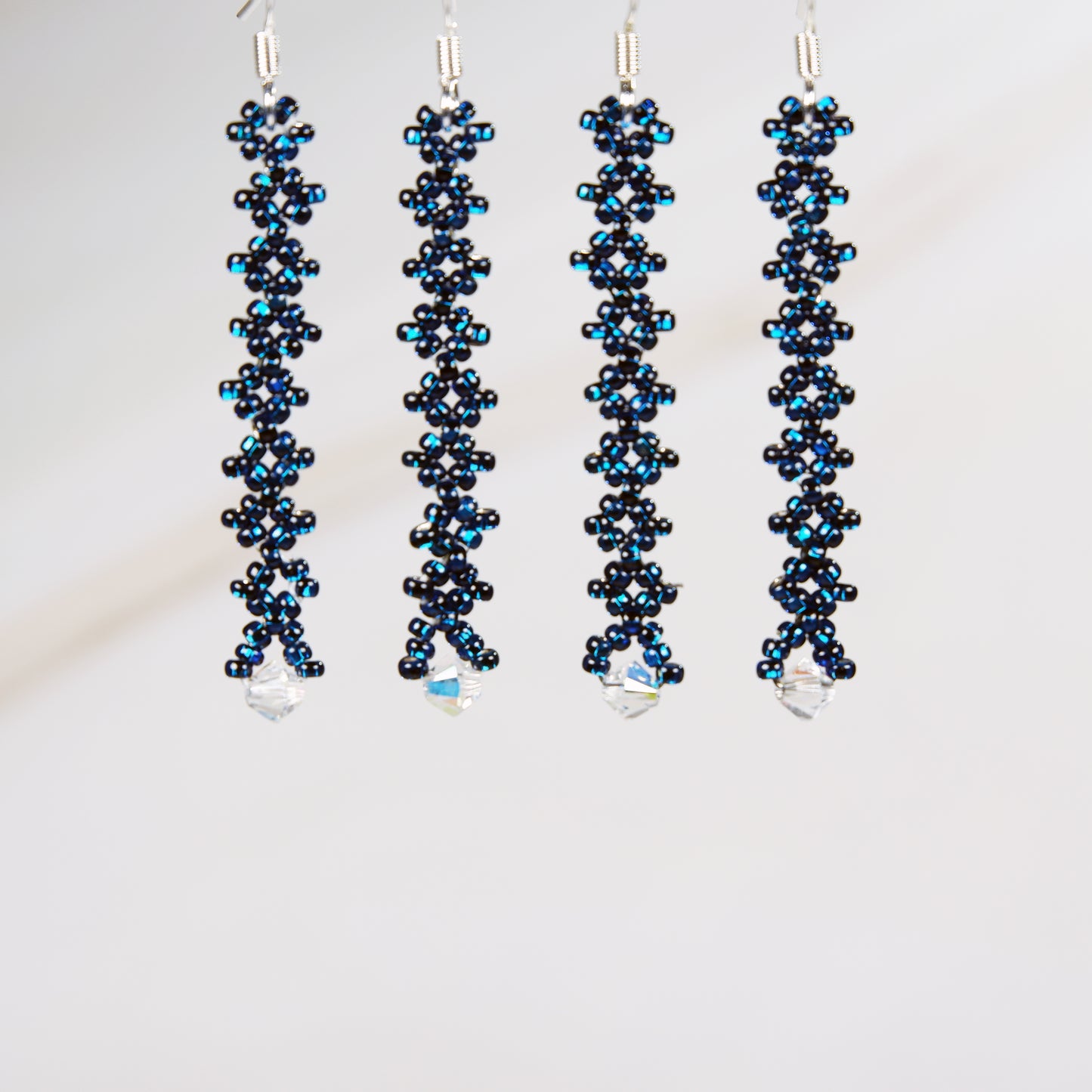Long Blue Earrings with Crystals