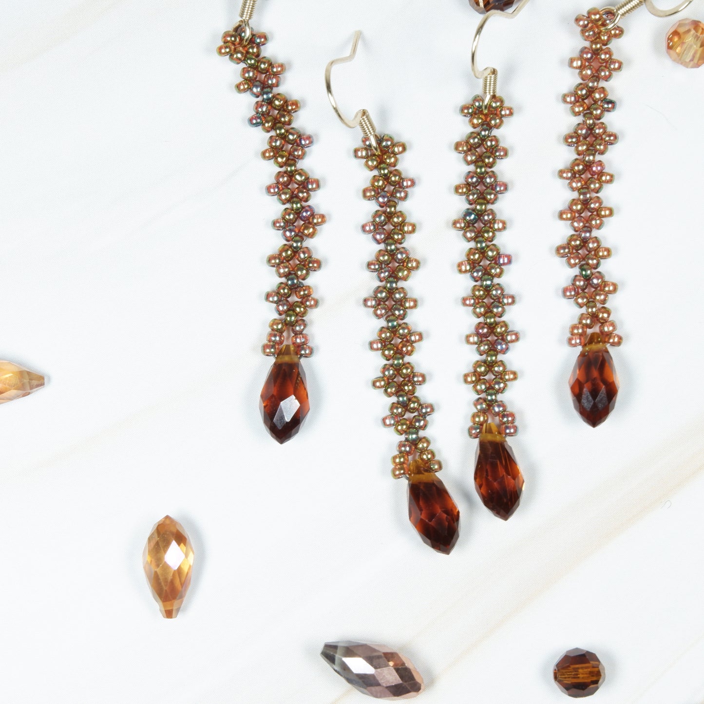 Long Iridescent Green Earrings with Celestial Crystal