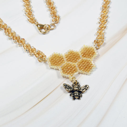 Honeycomb Necklace with Bee