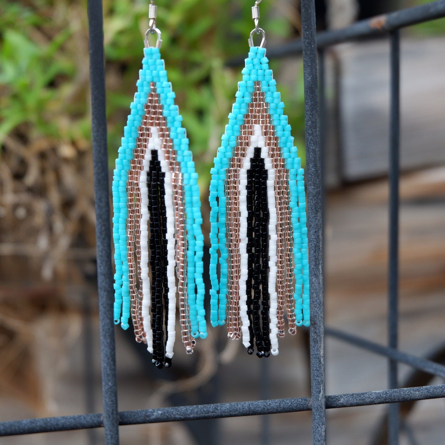 Turquoise, Copper, Black Earrings