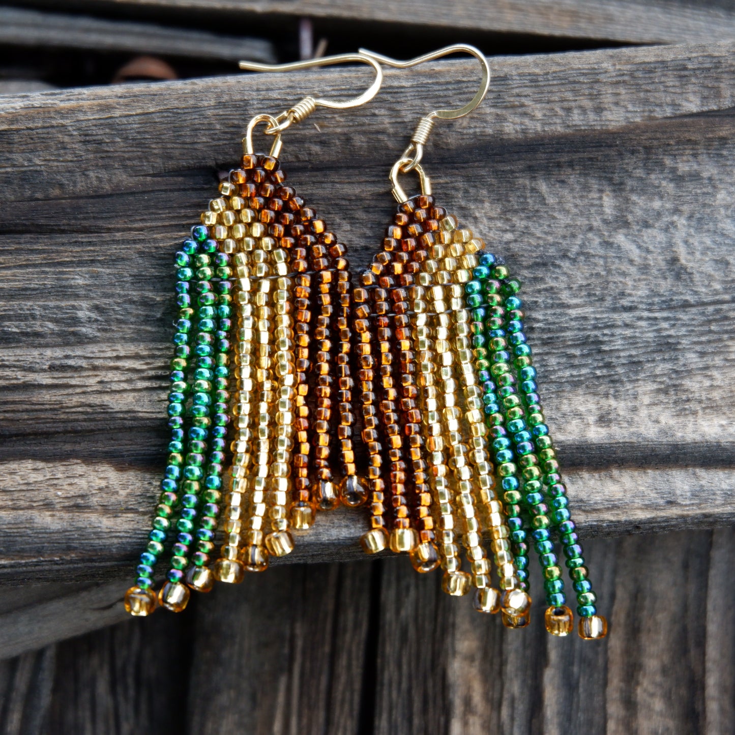 Green, Gold, Brown Earrings