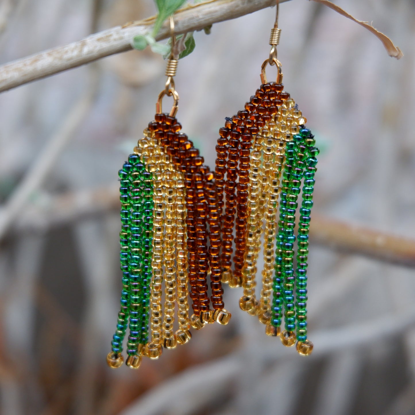 Green, Gold, Brown Earrings