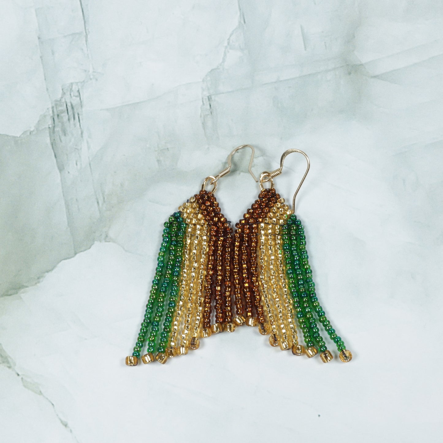 Green, Gold, Brown Earrings