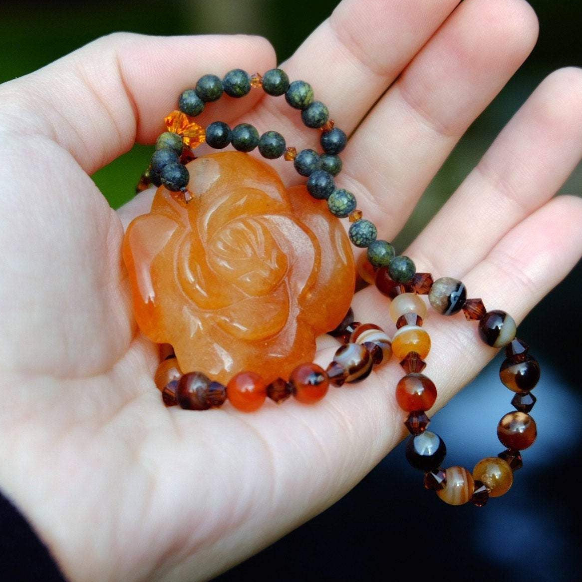 Red Aventurine Rose Necklace