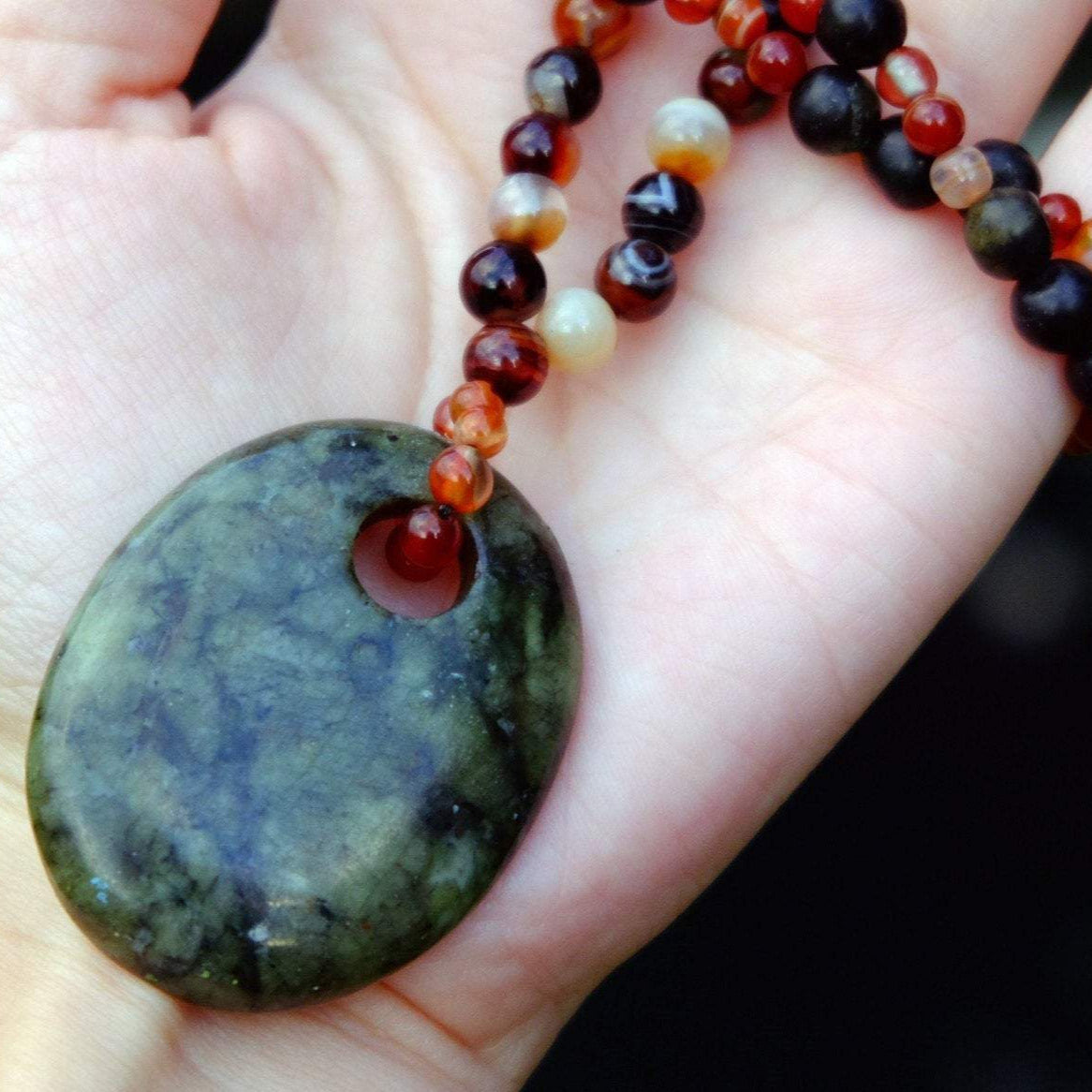 Russian Serpentine, Red Agate, and Black Agate Necklace
