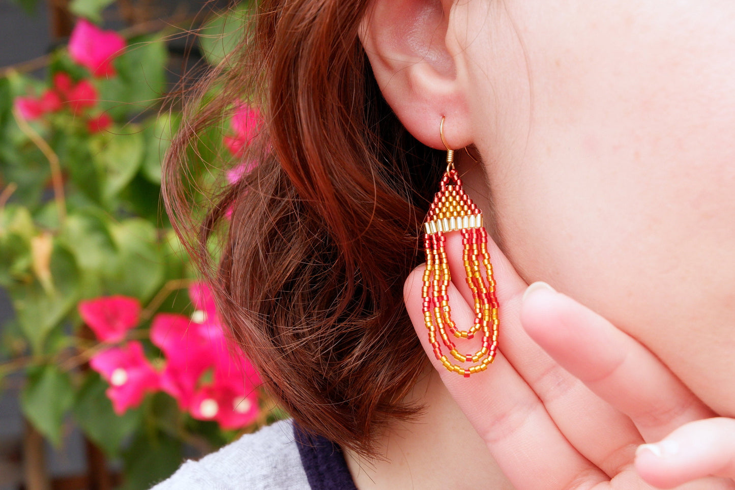 Simple Beaded Loop Earrings - Autumn
