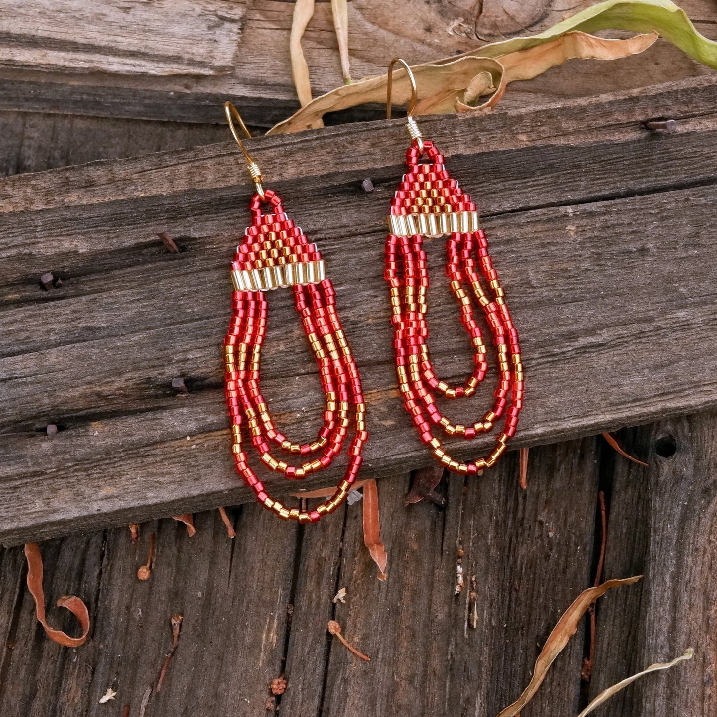 Simple Beaded Loop Earrings - Autumn