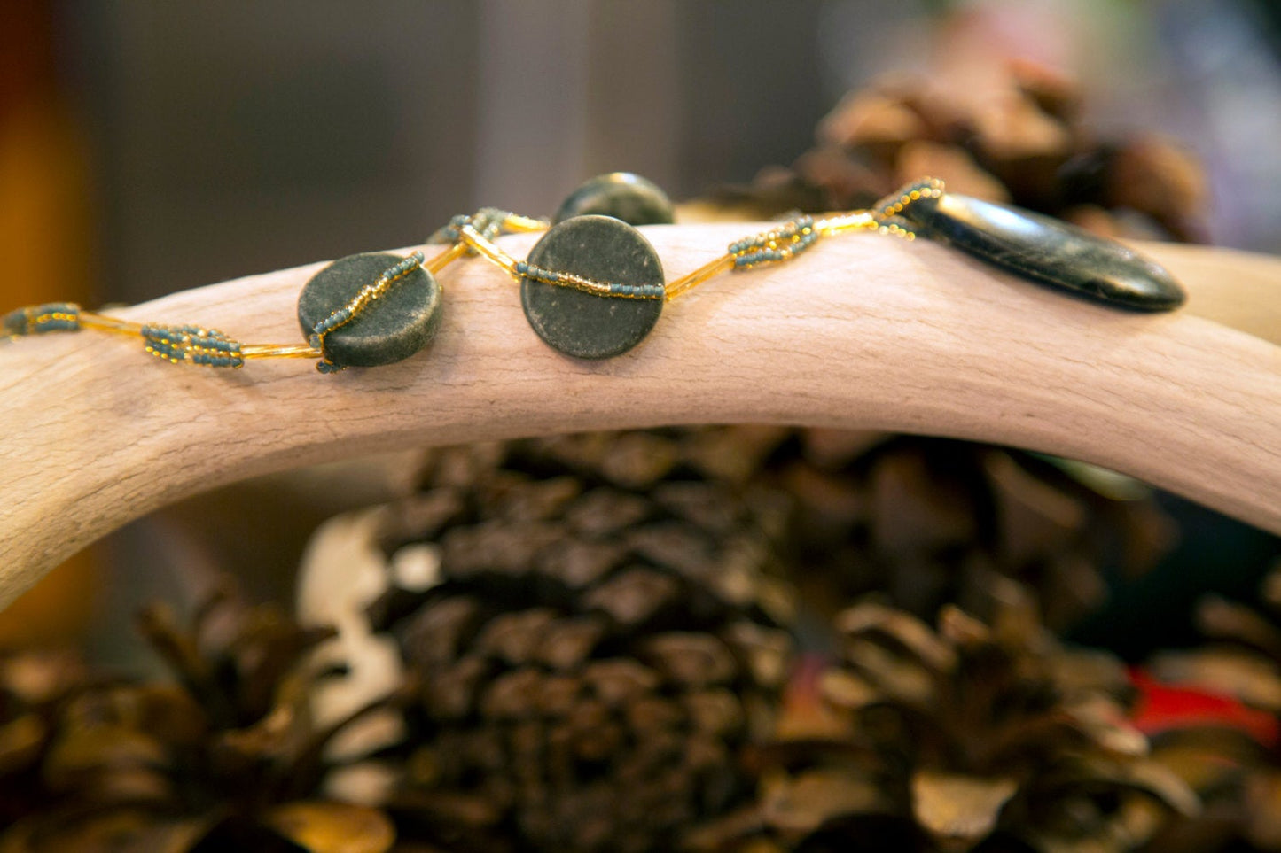 Green Serpentine and Green Marble Necklace