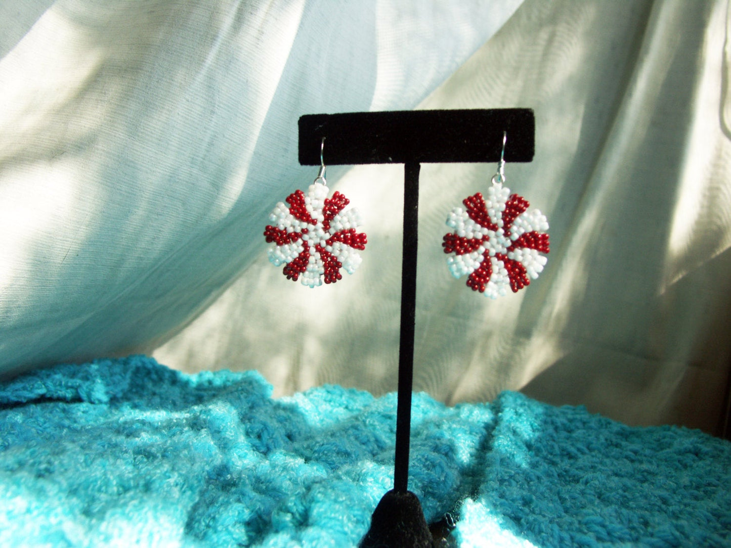 Peppermint Candy Holiday Beaded Earrings