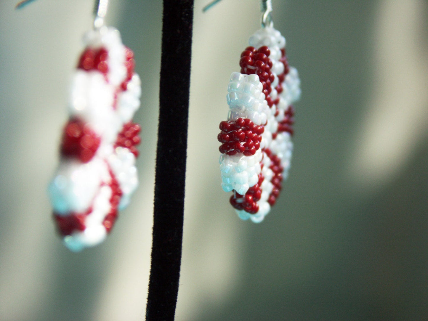 Peppermint Candy Holiday Beaded Earrings