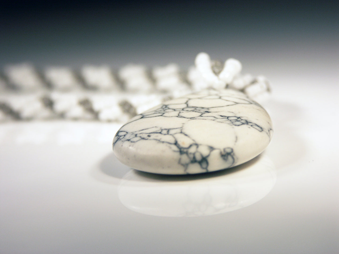 Natural Howlite Teardrop Necklace with White and Grey Beaded Spiral Rope