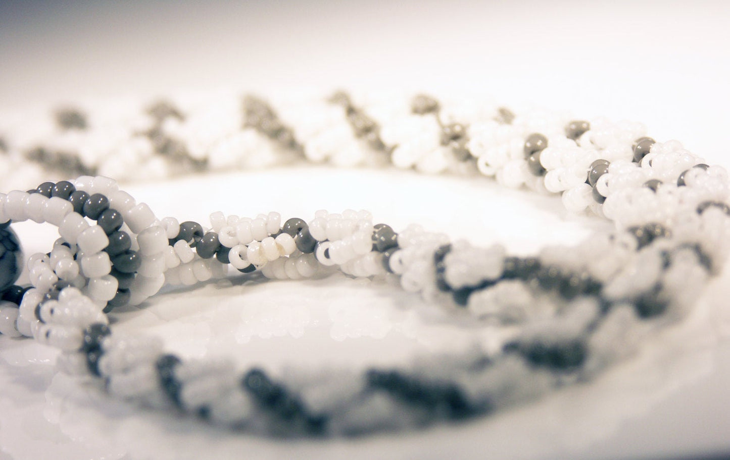 Natural Howlite Teardrop Necklace with White and Grey Beaded Spiral Rope