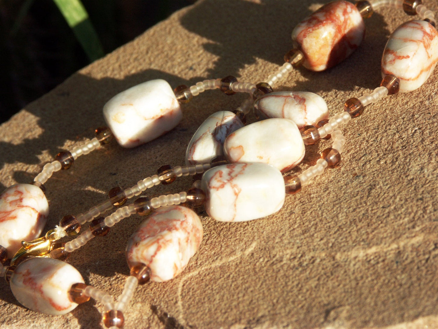 Redline Marble and Glass Bead Necklace