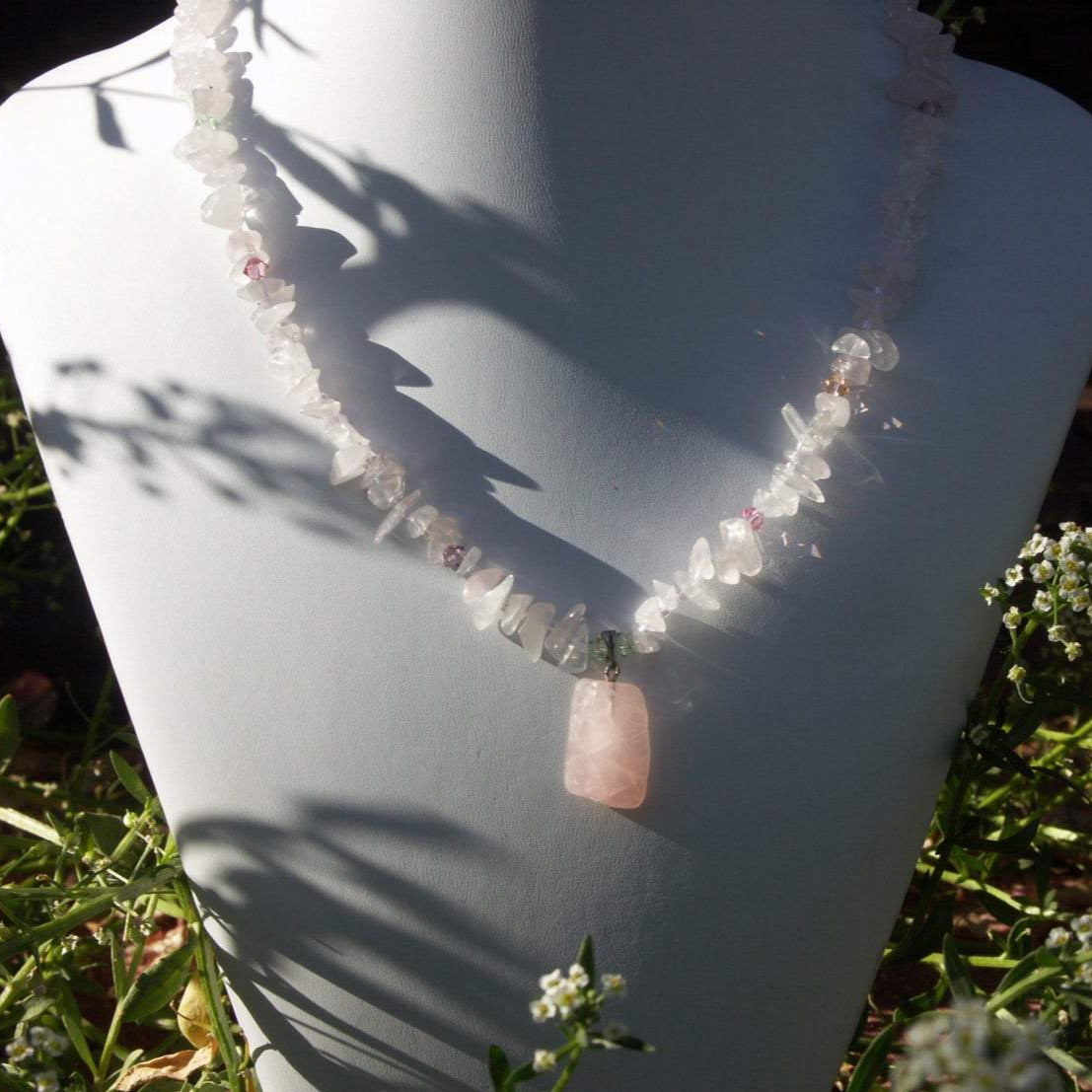 Rose Quartz and Crystal Springtime Necklace