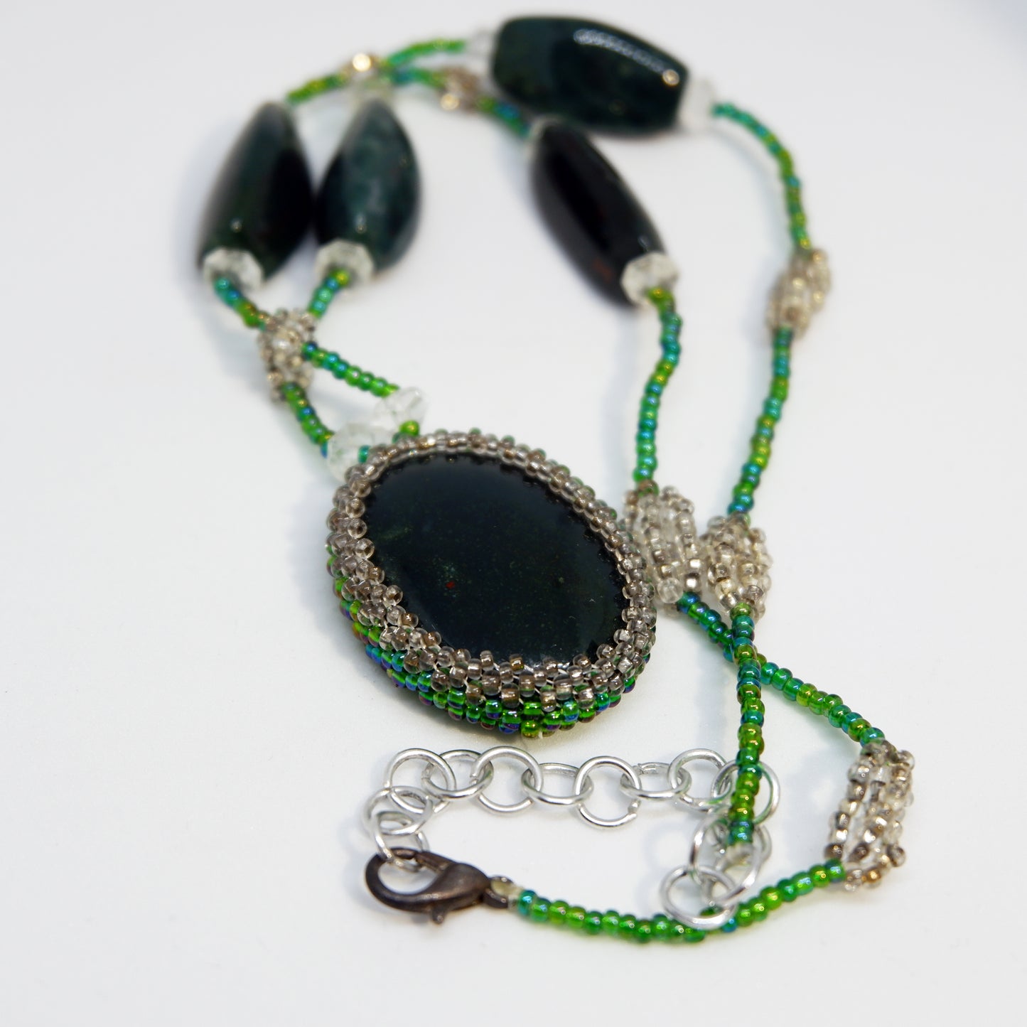 Green Agate and Quartz Necklace - One-of-a-Kind