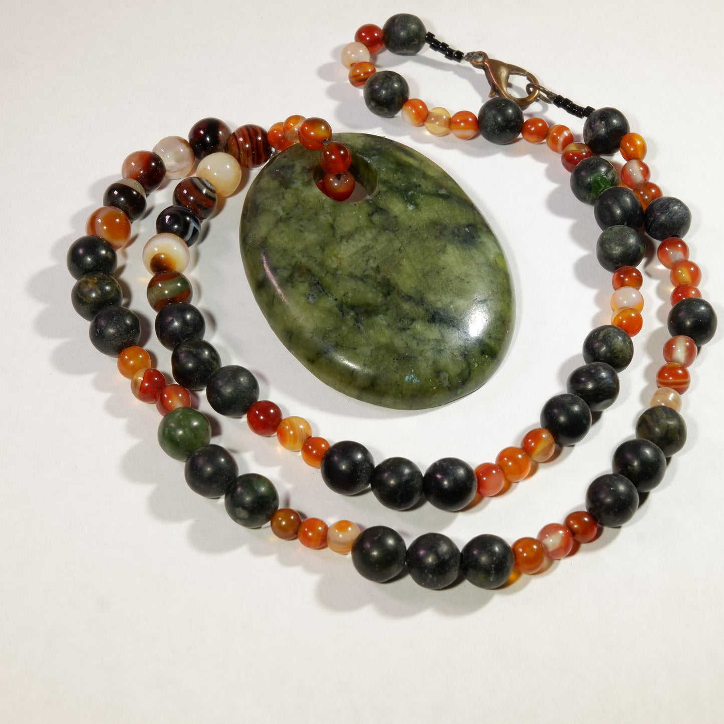 Russian Serpentine, Red Agate, and Black Agate Necklace