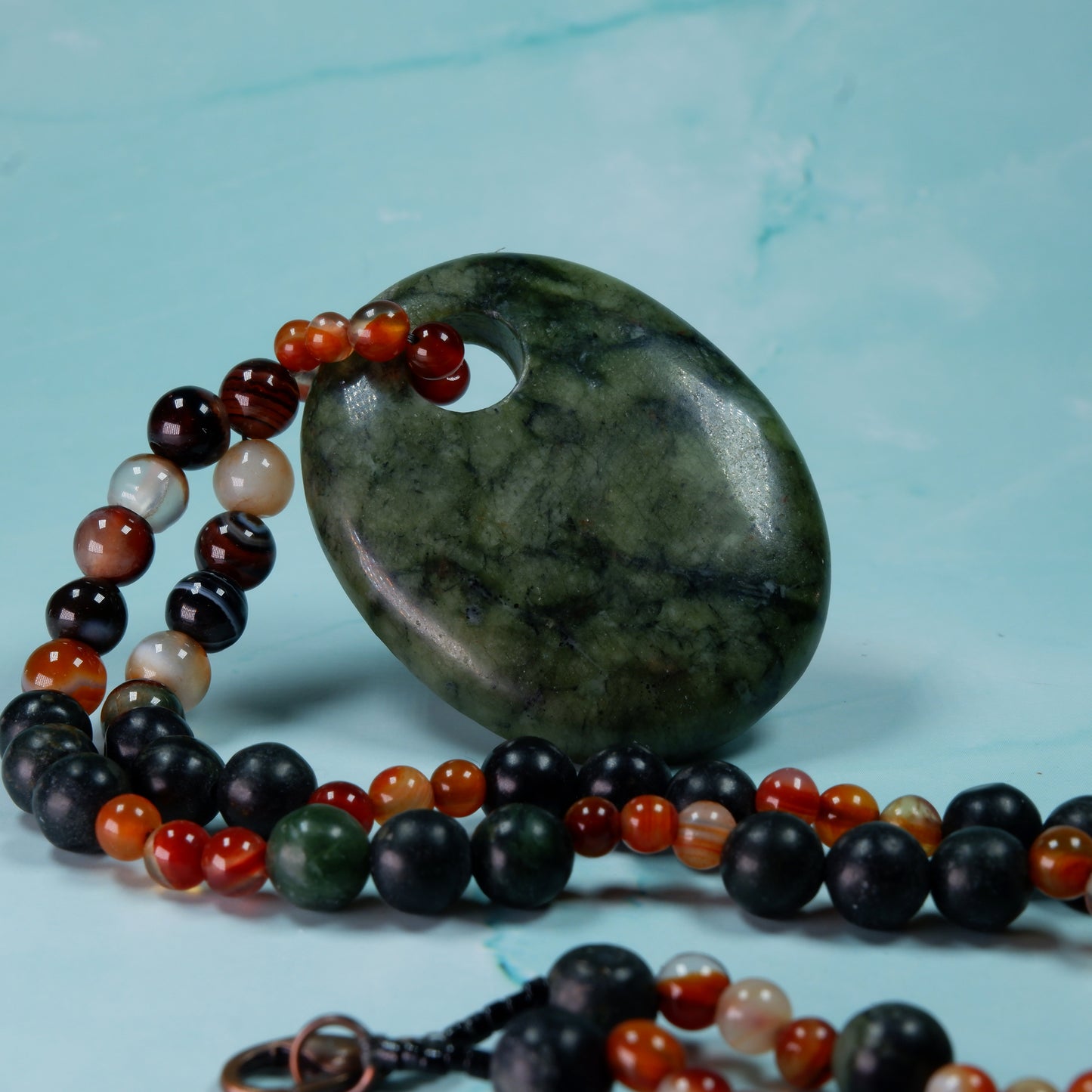Russian Serpentine, Red Agate, and Black Agate Necklace