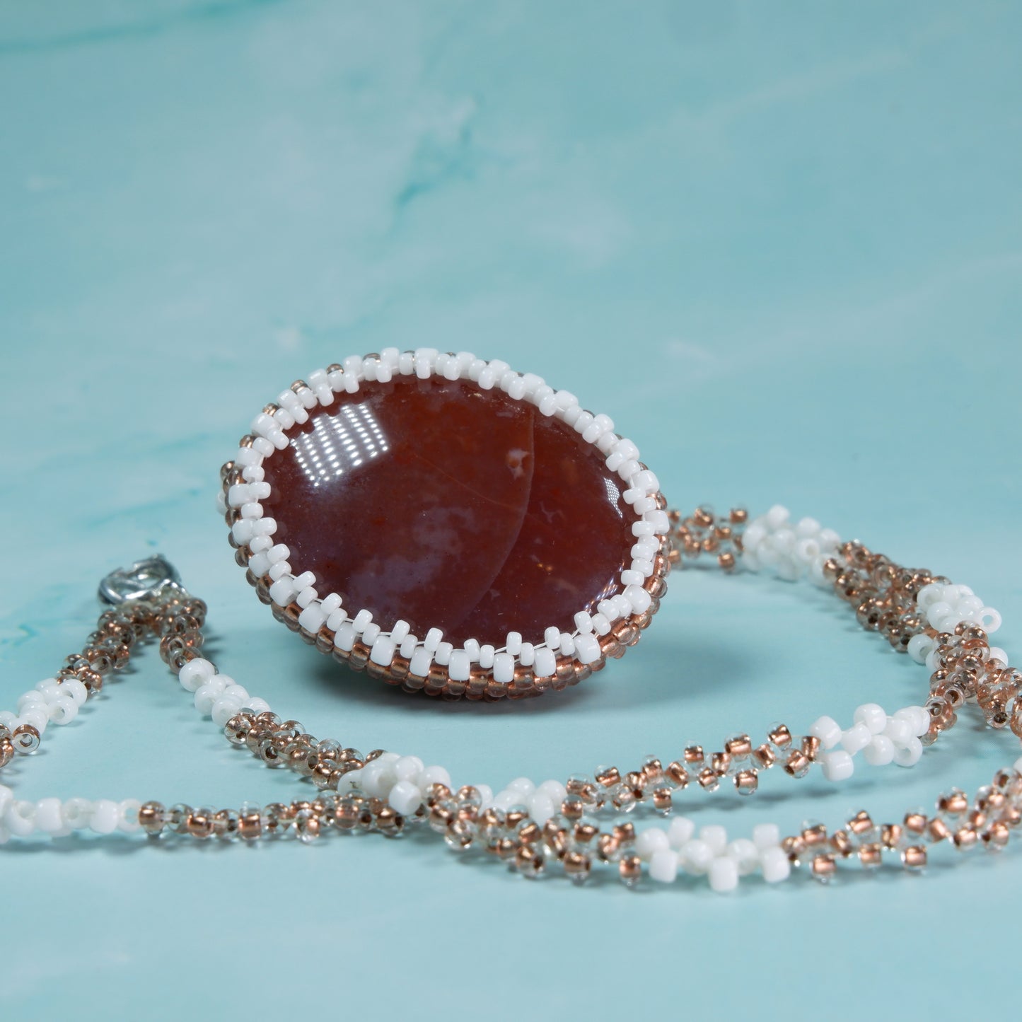 One-of-a-Kind Natural Orange Agate, White, and Copper Beaded Necklace