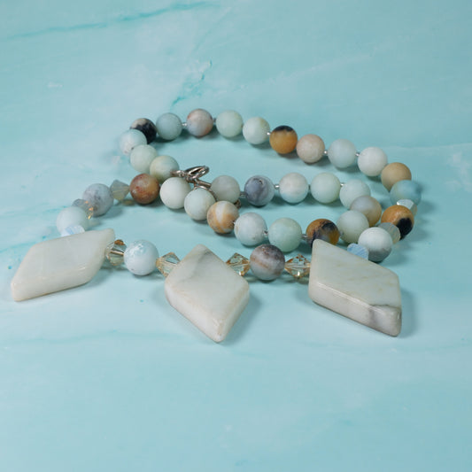 Amazonite and New Jade Fan Necklace