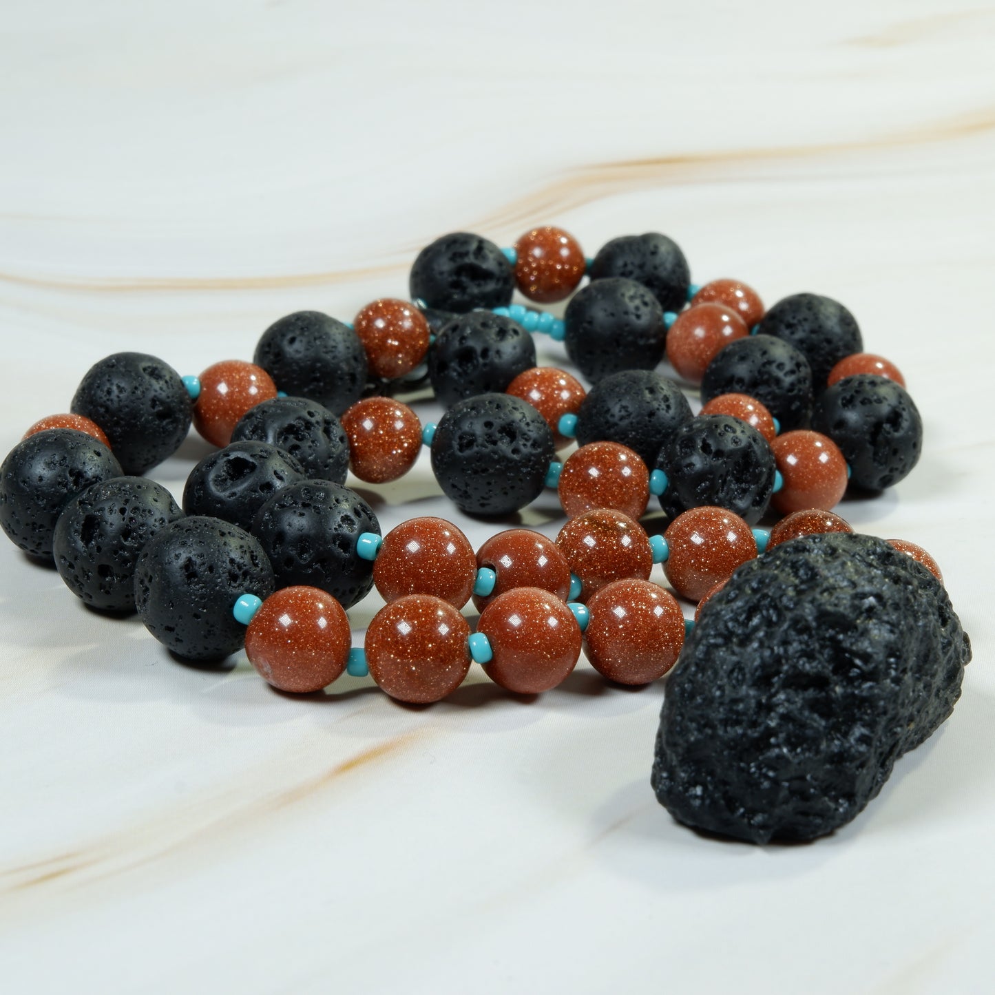 Tektite with Goldstone and Lava Rock