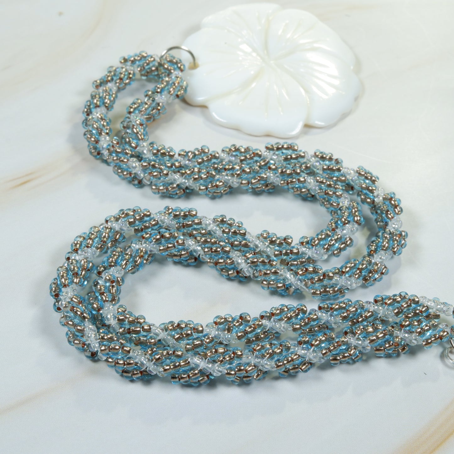 Spiral Rope Shell - Copper-Lined Blue & Crystal