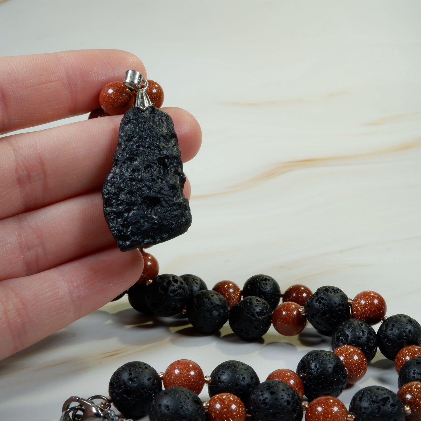 Tektite with Goldstone and Lava Rock