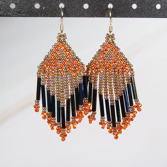 Iridescent Green and Orange Fringe Earrings