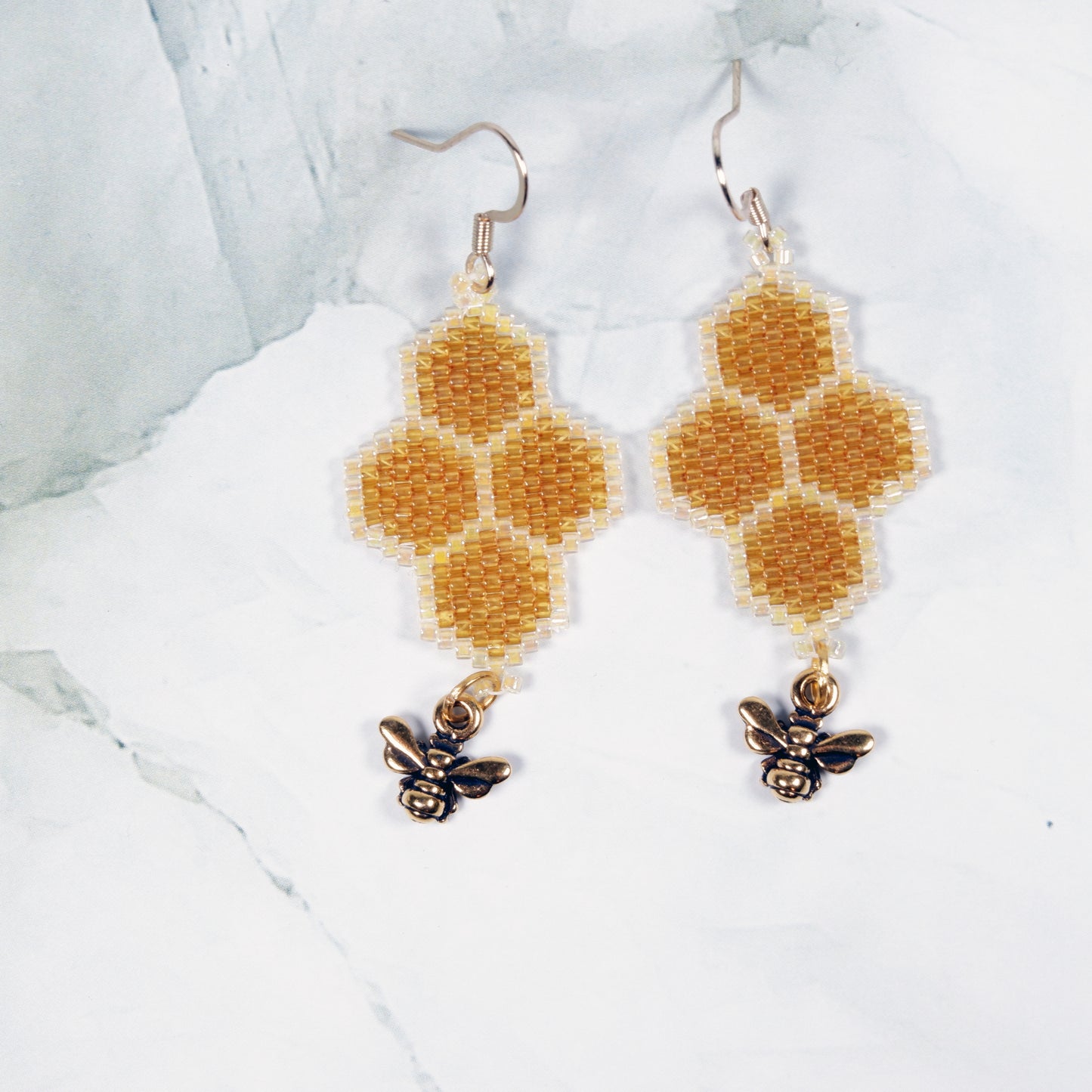 Large Honeycomb Earrings with Bee