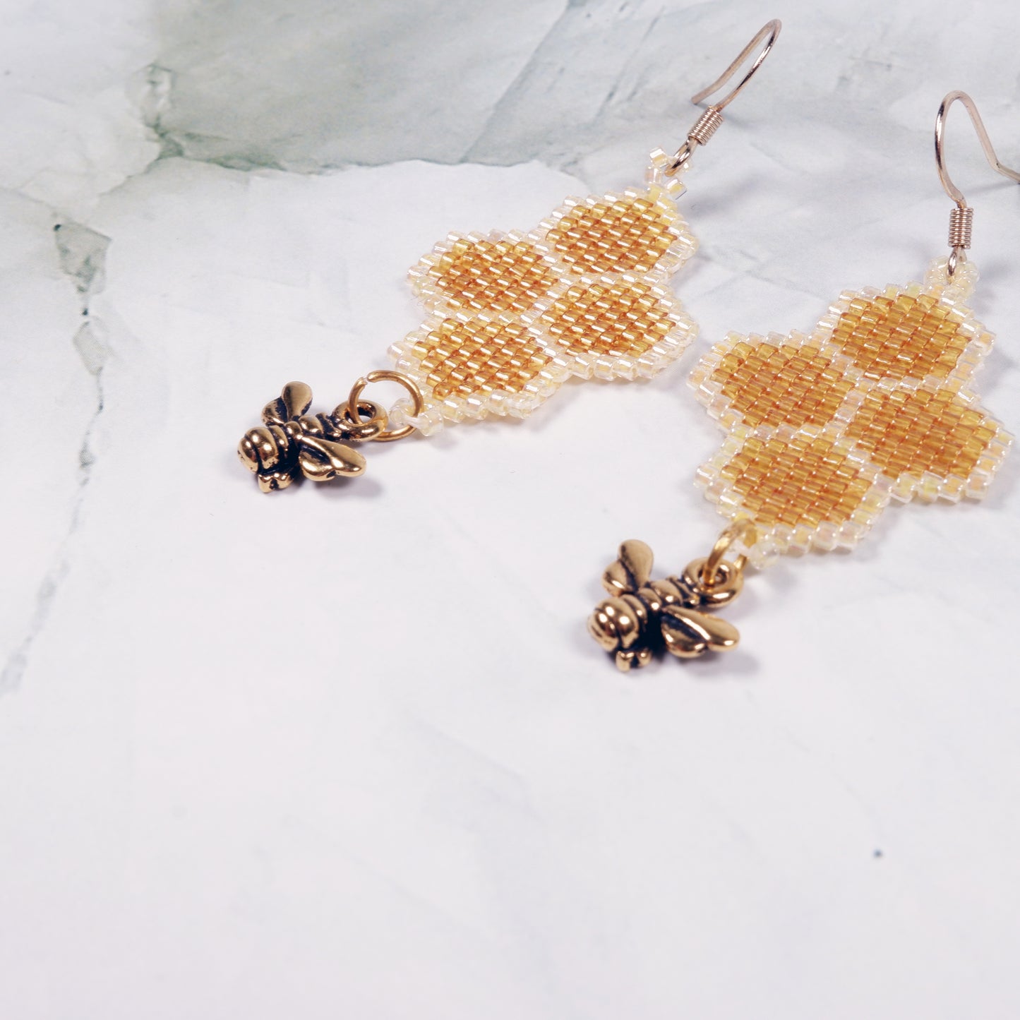 Large Honeycomb Earrings with Bee