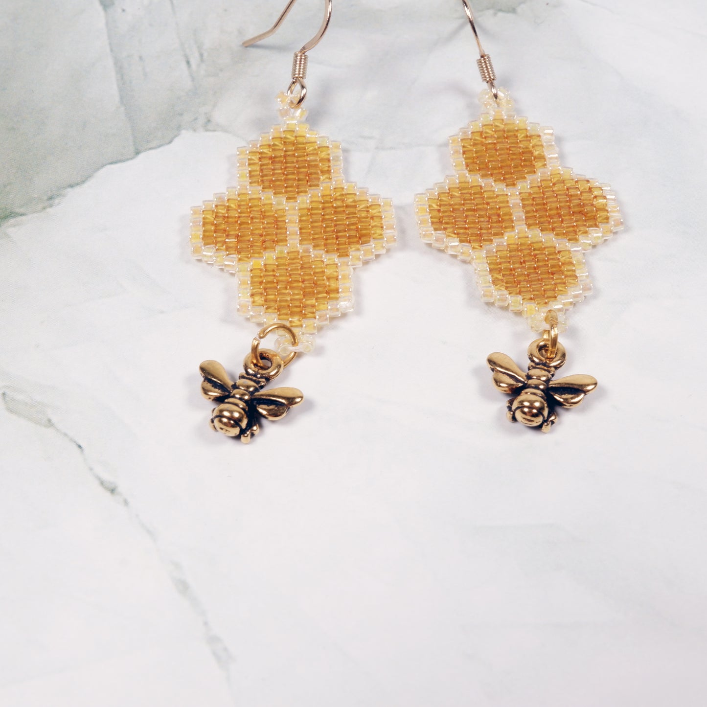 Large Honeycomb Earrings with Bee
