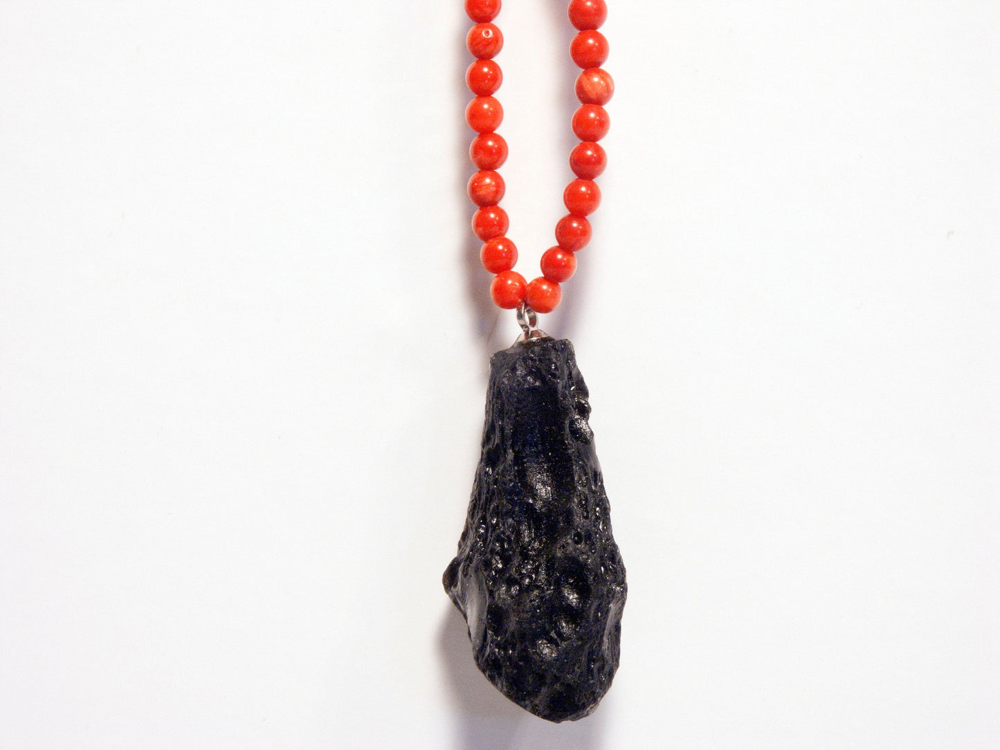 Obsidian, Coral, Tektite Necklace