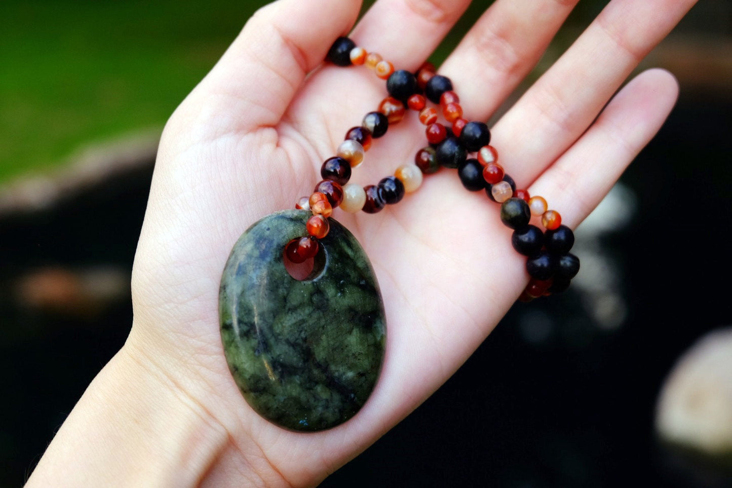 Russian Serpentine, Red Agate, and Black Agate Necklace