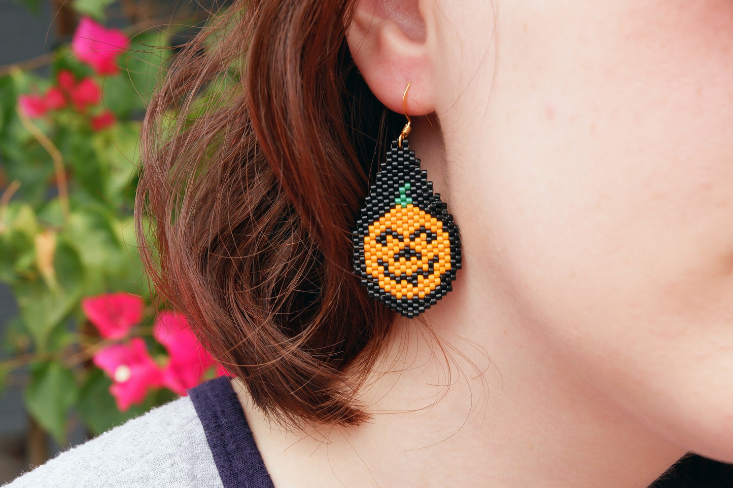 Pumpkin Drop Beaded Earring