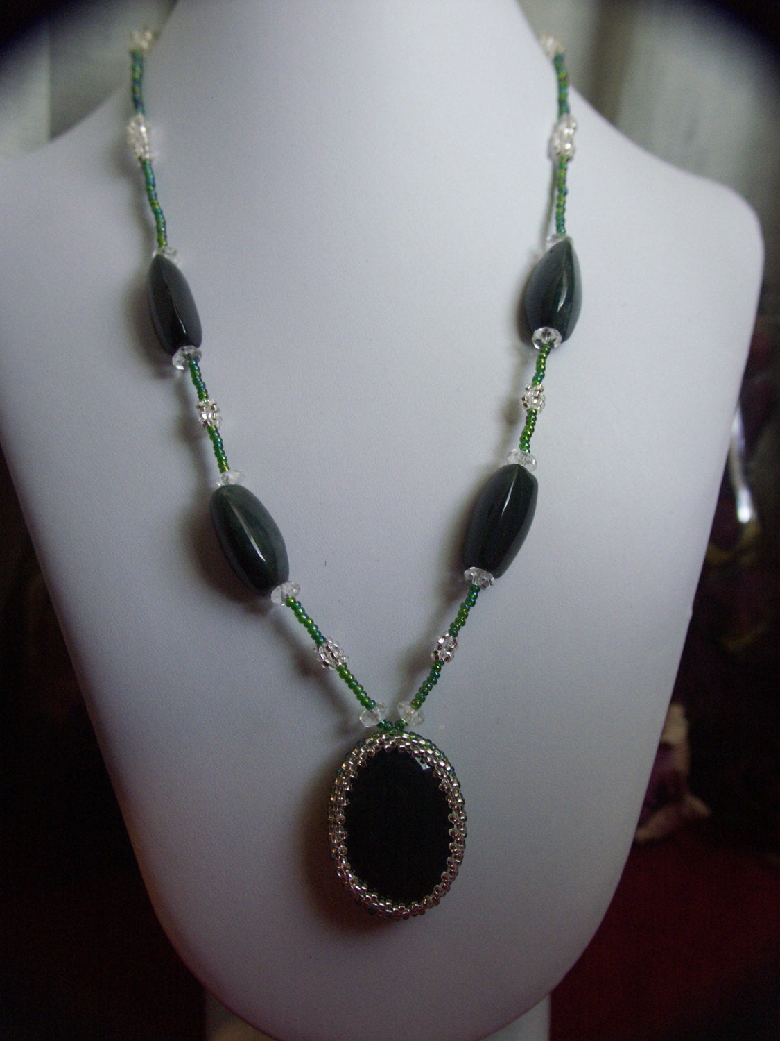Green Agate and Quartz Necklace - One-of-a-Kind